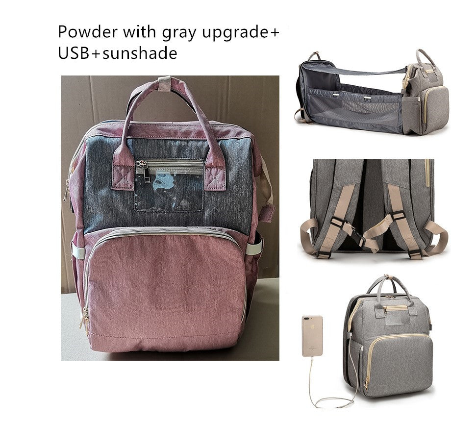 Multi-functional Diaper Backpack with USB Charging & Portable Crib