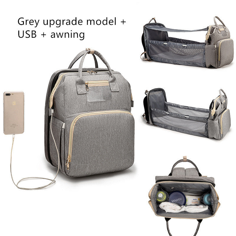 Multi-functional Diaper Backpack with USB Charging & Portable Crib